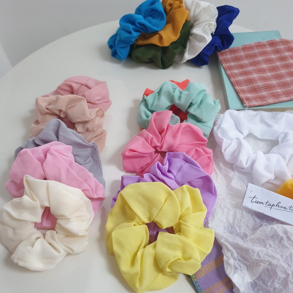 Dây Cột Tóc Scrunchies Voan Cát Màu Trơn Cute Hot Trend