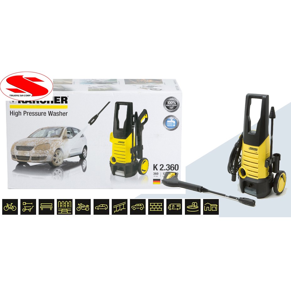 [ CHÍNH HÃNG ĐỨC ] Máy rửa xe gia đình chỉnh áp Karcher K2 360 KAP , Tặng dây cấp nước 3m