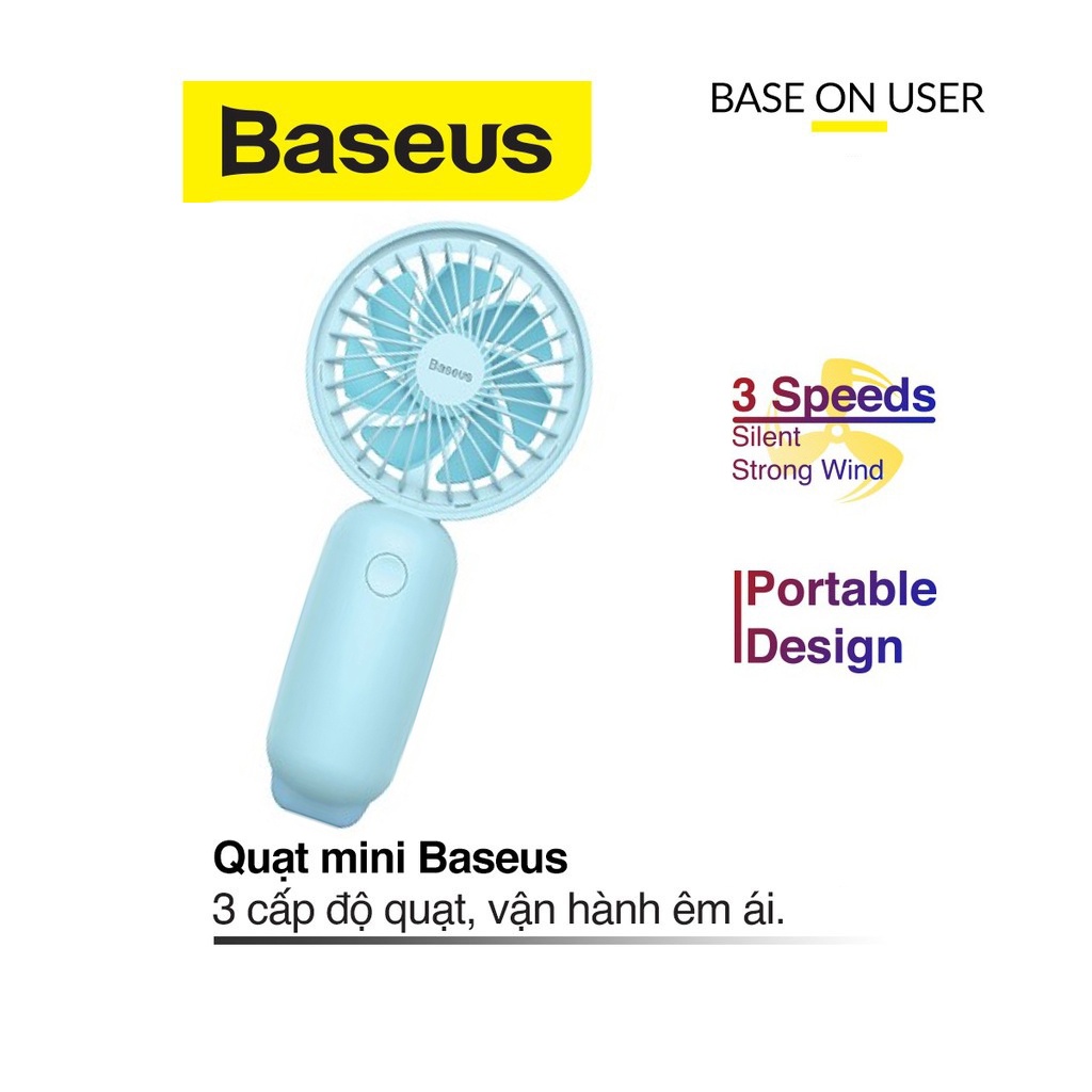 Quạt cầm tay Baseus Firefly Mini Fan pin 1500mAh nhựa dẻo ABS cao cấp đèn Led với 3 mức độ gió tùy chỉnh