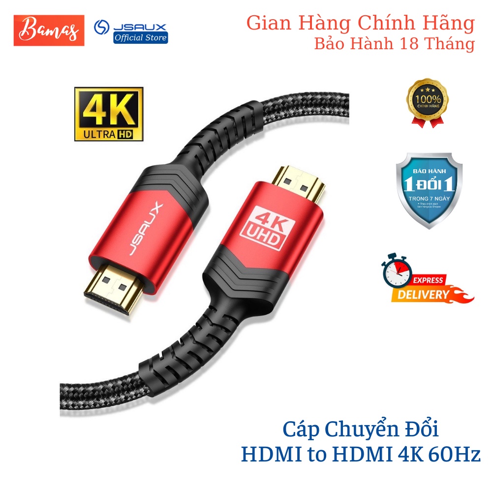 Cáp HDMI 2.0 JSAUX 4K 60Hz Đầu Nối Mạ Vàng Chống Nhiễu - Tương Thích Với Tất Cả Cổng Kết Nối HDMI - Cáp Nối Dài