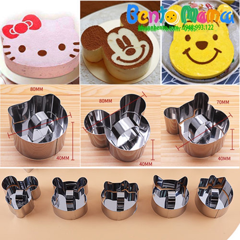 BỘ 5 KHUÔN INOX ĐA NĂNG ÉP CƠM, LÀM BÁNH HÌNH THÚ