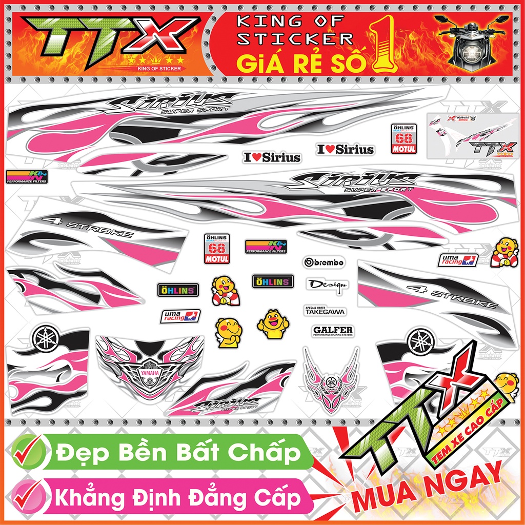 Tem Xe Sirius Trắng Hồng - Tem Sirius Lửa Hồng Siêu Đẹp - Mẫu Team Sirius Hồng Trắng