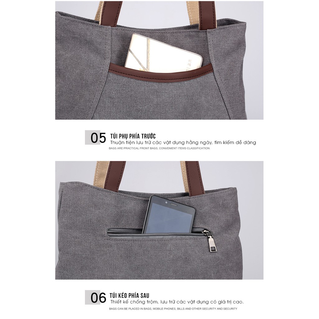 Túi Tote canvas vintage nữ cao cấp – KVKY – 1396