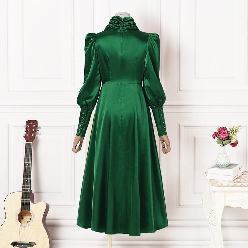 Đầm nữ ZANZEA bằng vải satin dáng dài tay dài dạng bồng có cổ áo cài nút