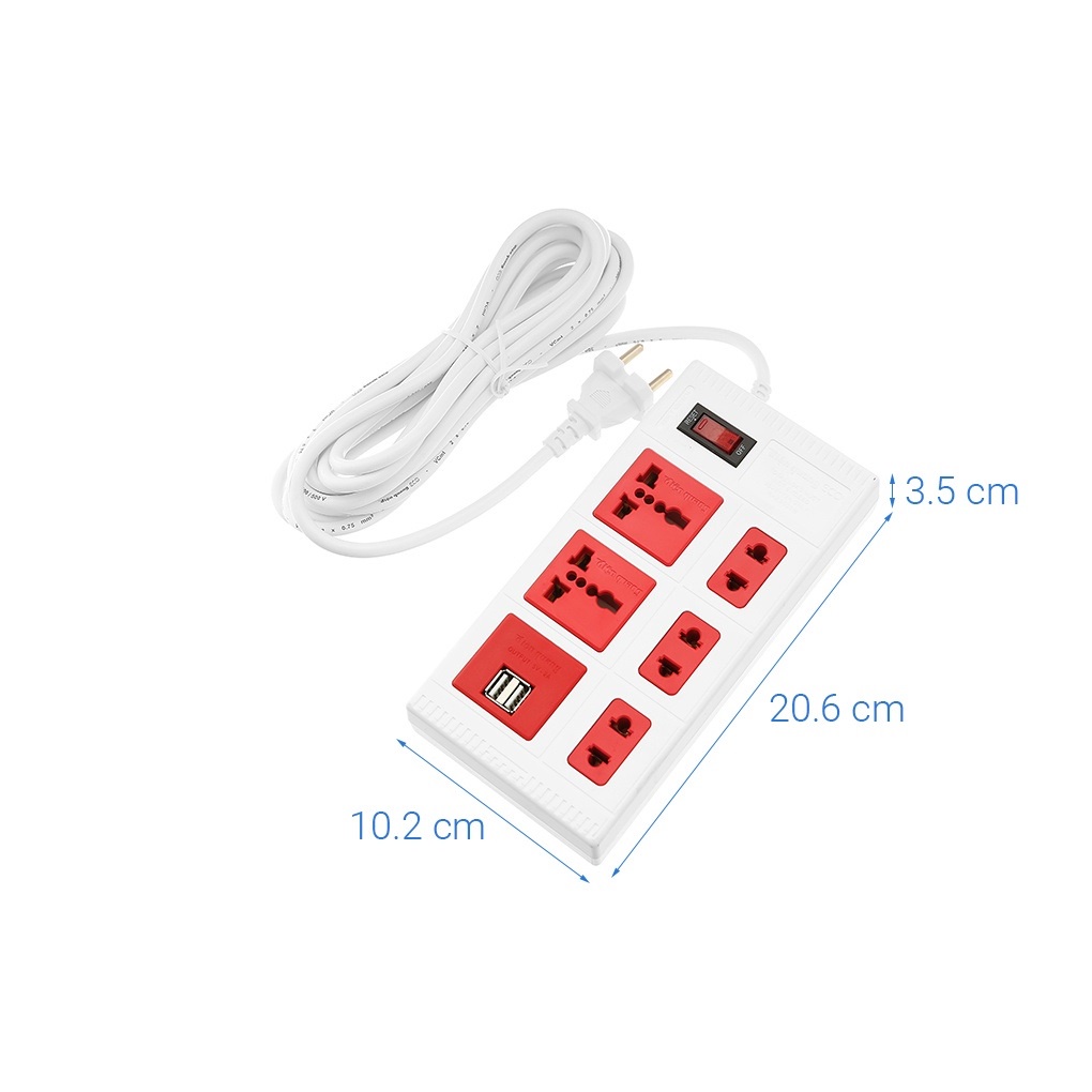 Ổ cắm điện Điện Quang 5 lỗ 2 cổng USB 2A Dây dài 2m/5m ECO ĐQ ESK 5WR 5ECO 2A - Hàng chính hãng bảo hành 1 năm