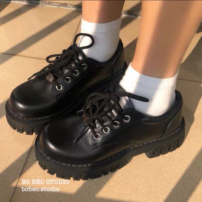 GIÀY ĐẾ BẰNG O2021 LEATHER PLATFORM OXFORD SHOES - GIÀY ULZZANG ĐẾ BẰNG MẪU MỚI 2021 ĐẾ CAO 4CMNA