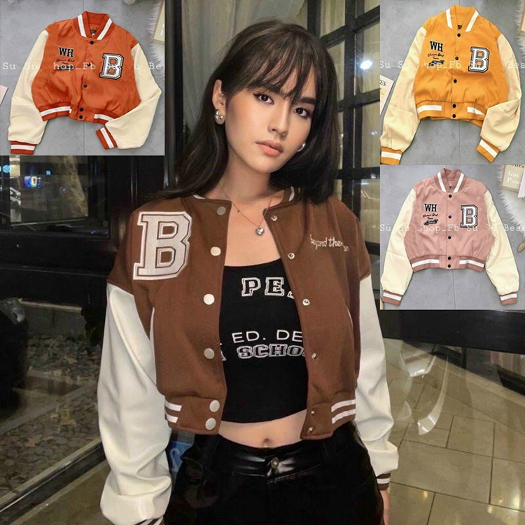 Áo Khoác Nỉ Bomber Nút Bấm Thêu Logo Thời Trang