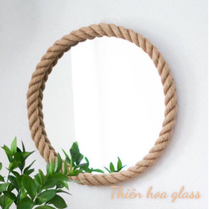 Gương treo tường hình tròn khung thừng có móc treo decor nhà, nhiều kích thước từ 35 đến 45 cm