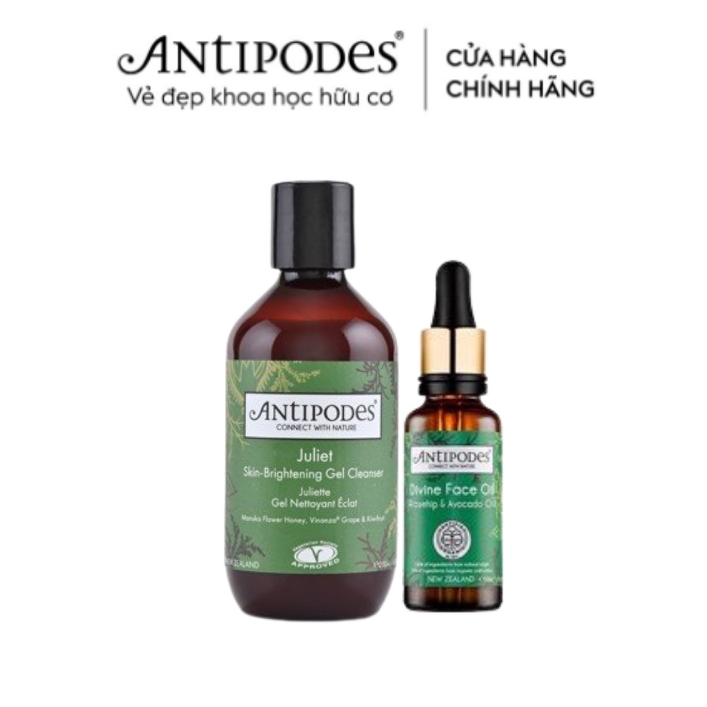 Combo Sữa Rửa Mặt Làm Sáng Da Antipodes Juliet 200ml+Tinh Dầu Dưỡng Da Antipodes Face Rosehip &amp; &amp; Avocado Oil 30ml