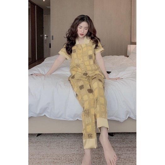 Đồ Bộ Ngủ Nguyên Set Pijama Cổ Sen Tay Cộc Quần Dài Lụa Latin, Mango Loại I Cao Cấp Không Xù Mẫu Hot 2021