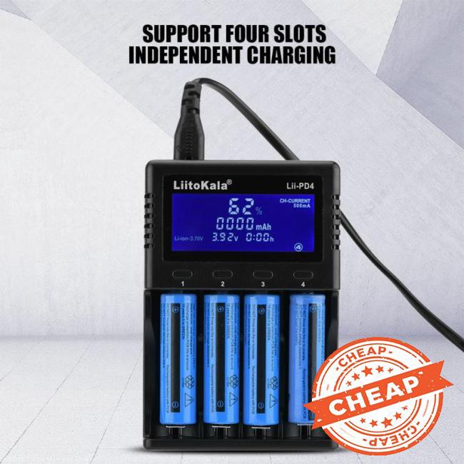 Bộ thiết bị sạc pin hiển thị LCD 4 ngăn PD4 cho pin NiMH/ AA/ AAA