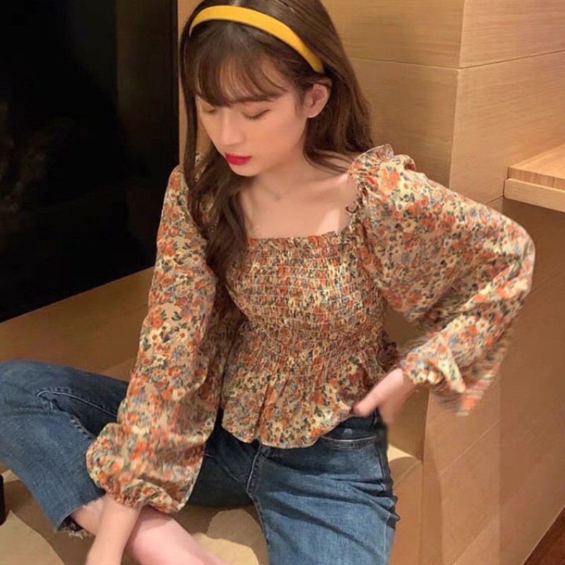 Áo kiểu vải Chiffon họa tiết hoa thời trang cho nữ