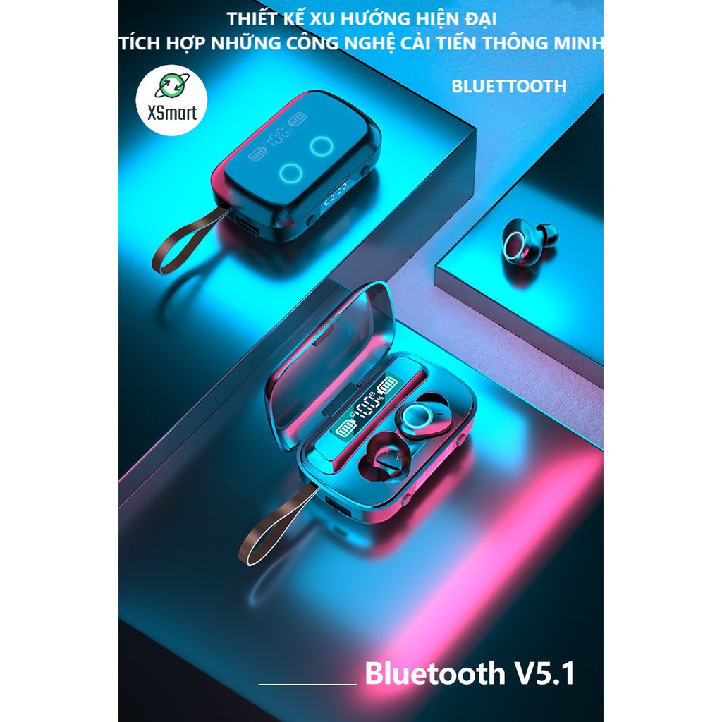 Tai nghe bluetooth không dây M13 PREMIUM BASS, có màn hình kỹ thuật số hiển thị pin, đồng hồ, tai phone nhét tai đẹp