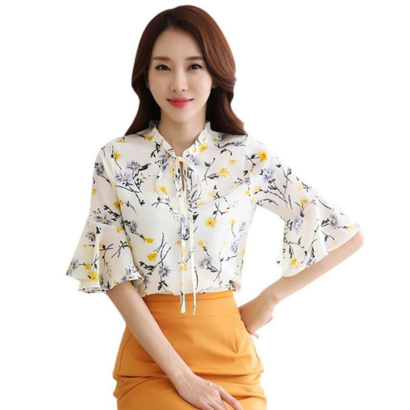 FREESHIP ĐƠN 99K_ Áo Kiểu Chất Chiffon Hoạ Tiết Hoa Nữ Tính