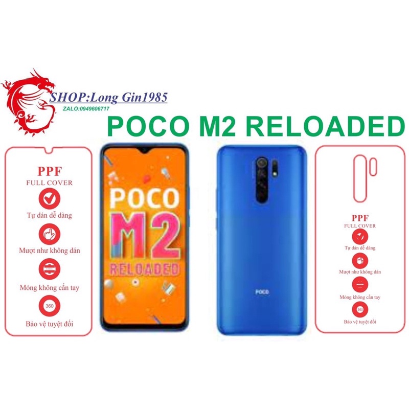 POCO M2 Reloaded miếng dán trong Ppf mặt sau và mặt trước chống va đập chống trầy xước