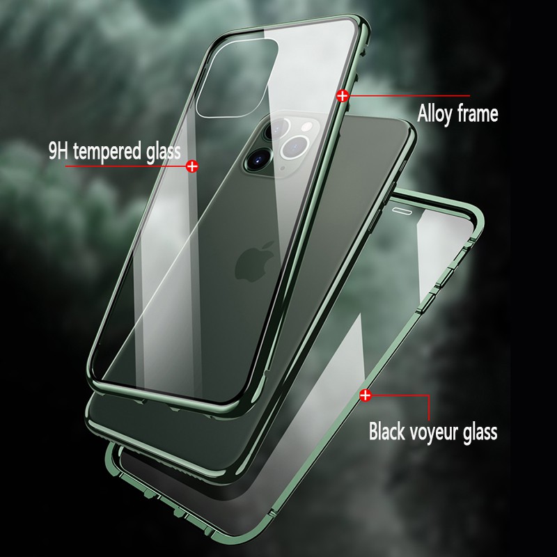 Ốp điện thoại kính cường lực hai mặt từ tính cho Iphone11 Pro MAX XR XS X 8 7 6 6s plus