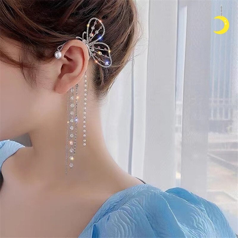 Hoa Tai Dáng Dài Hình Bướm Đính Ngọc Trai Thời Trang