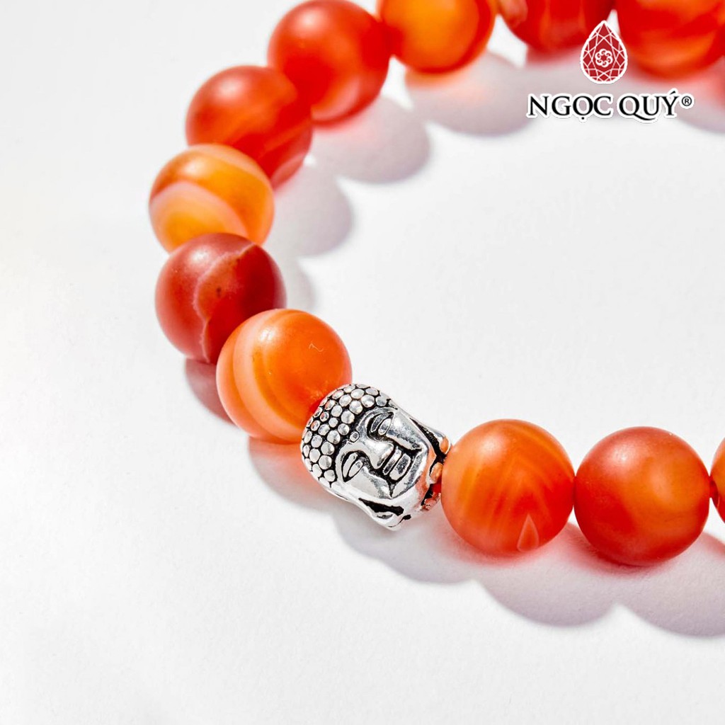 Vòng Tay Mã Não Đỏ Nhám phối charm phật bạc size hạt 10mm - Ngọc Quý