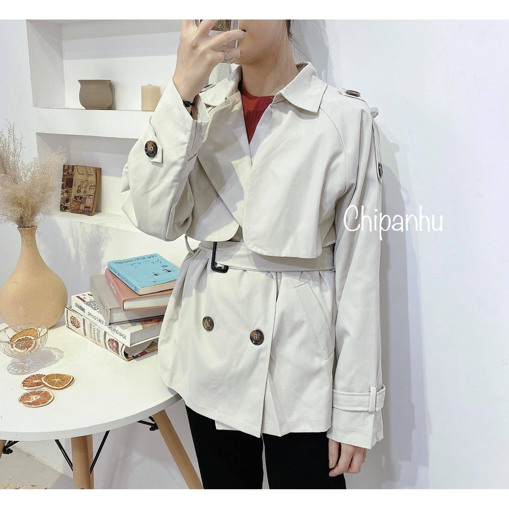 ÁO KHOÁC KAKI MĂNG TÔ NỮ DÁNG NGẮN TAY ĐAI MT802