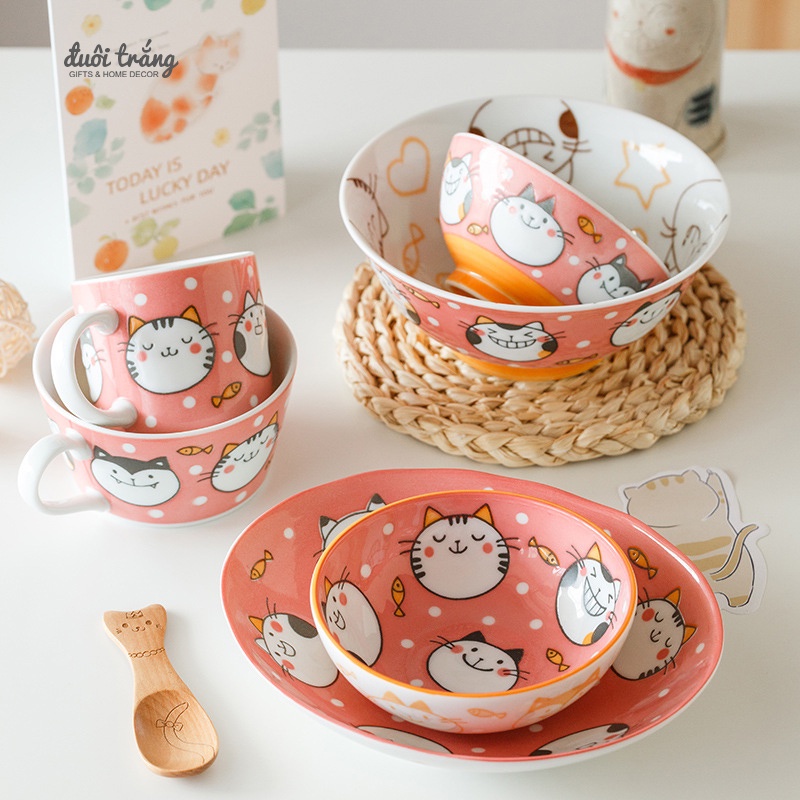 Bộ bát đĩa Hand-draw Vẽ tay Mèo Lười Nhật bản - Made in Japan - C04