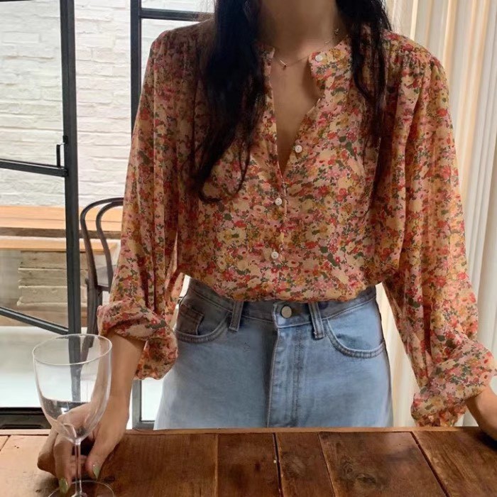Áo Sơ Mi Nữ Hoa Nhí Tay Dài Dáng Rộng Kiểu Hàn Quốc Chiffon  Dễ Phối Đồ Cho Nữ Kiểu Áo Sơ Mi Công Sở Đẹp Cao Cấp CAMXANH | BigBuy360 - bigbuy360.vn