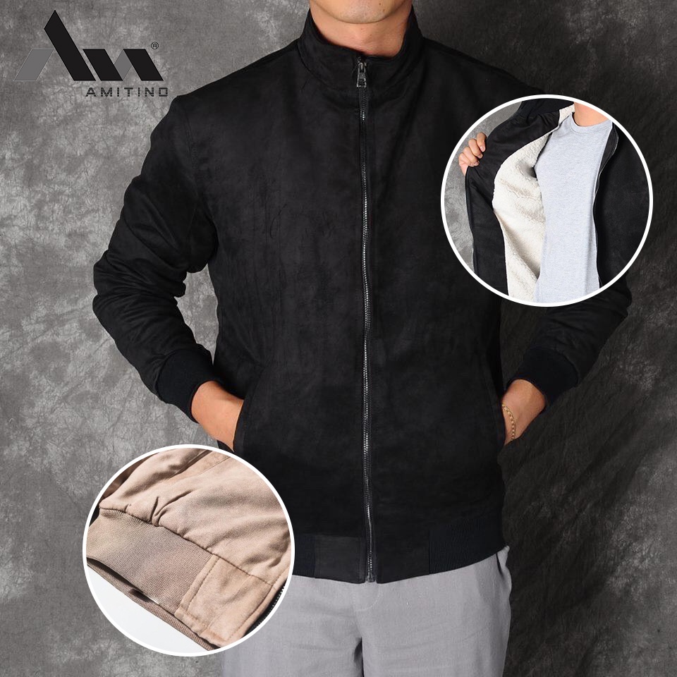 Áo khoác nam da lộn Amintino áo khoác bomber nam da lộn thiết kế mới nhất 2021