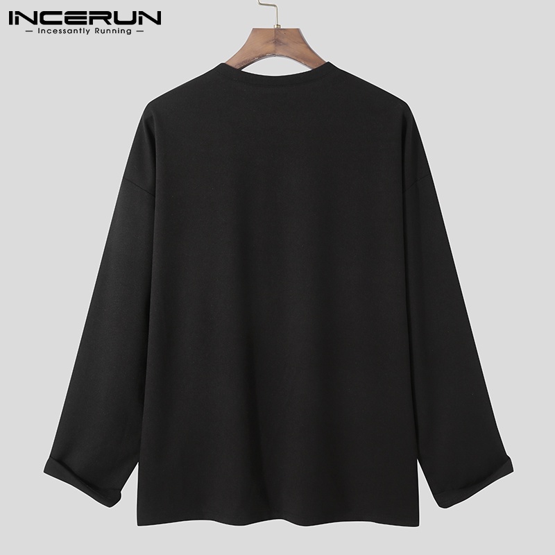Áo thun INCERUN tay dài cổ tròn thời trang Hàn Quốc dành cho bạn nam
