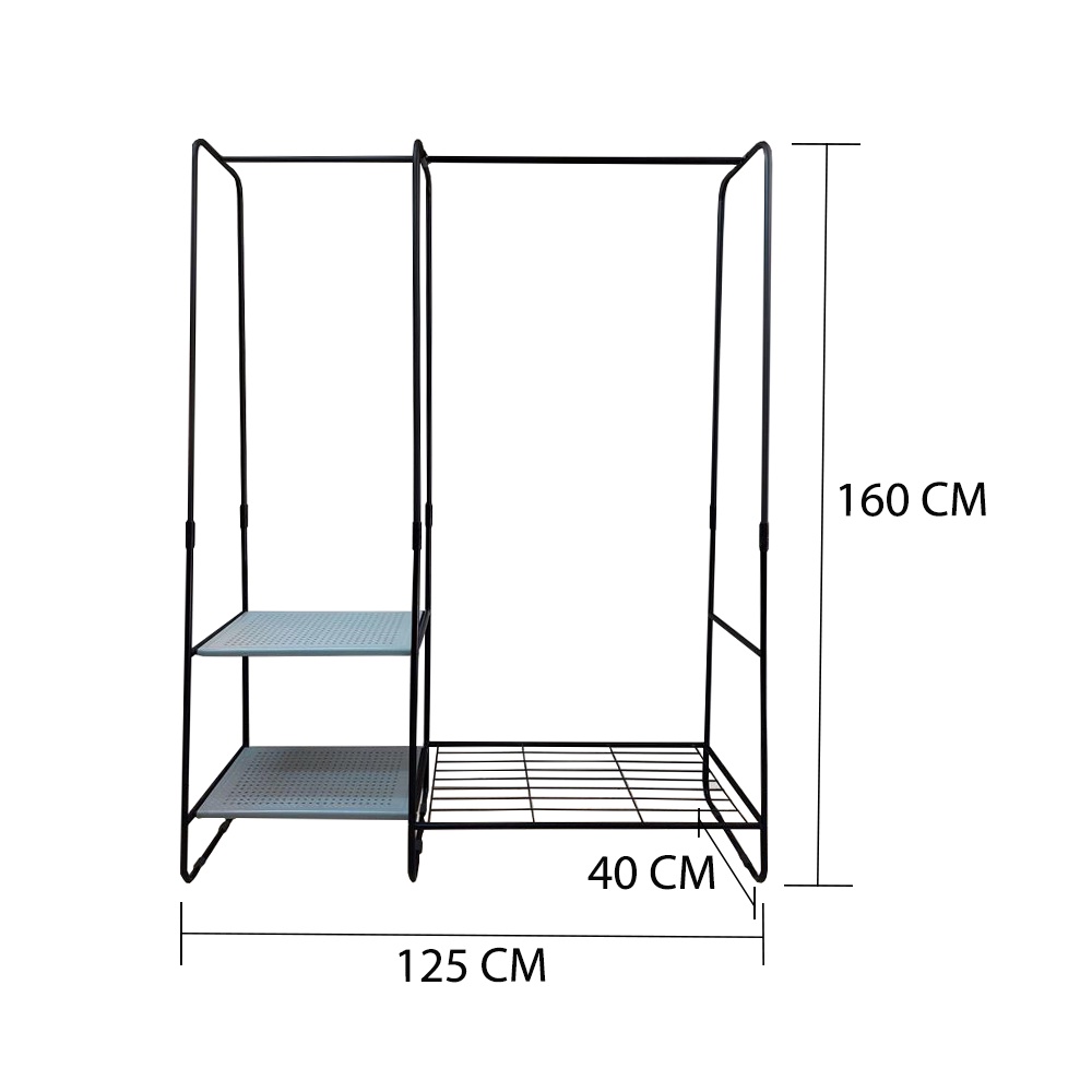 HomeBase ME LIVING Giá treo quần áo 3 ngăn kèm thanh chữ A bằng thép Thái Lan PIXEL W125xH160xD40cm