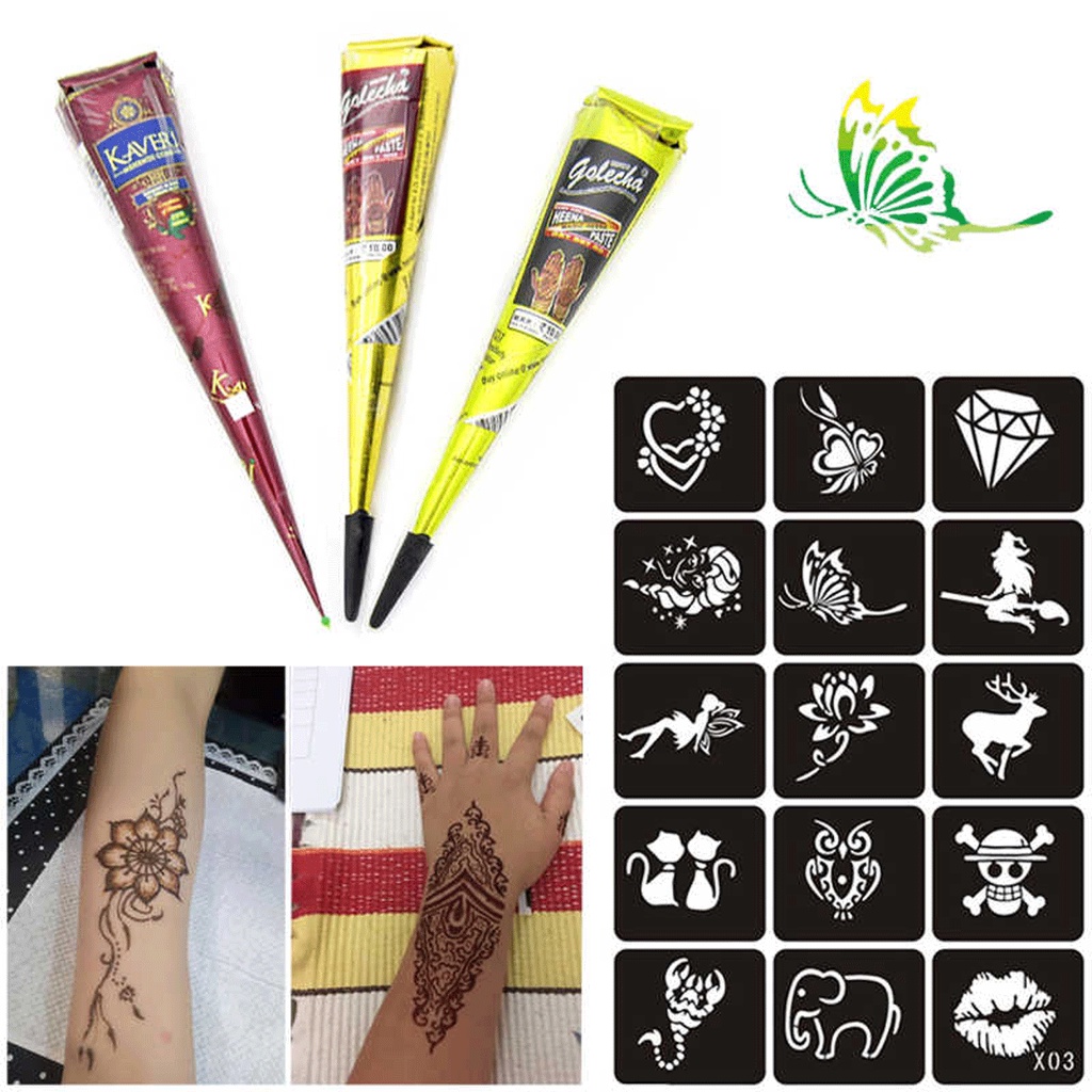 Kem xăm Henna - Kem Xăm Tạm thời,  Khuân Xăm Tạm Thời Tattoo, Con Bọ Cạp, Cá Chép, Con Rồng, Ngôi Sao, Kim Cương, Mặt Tr