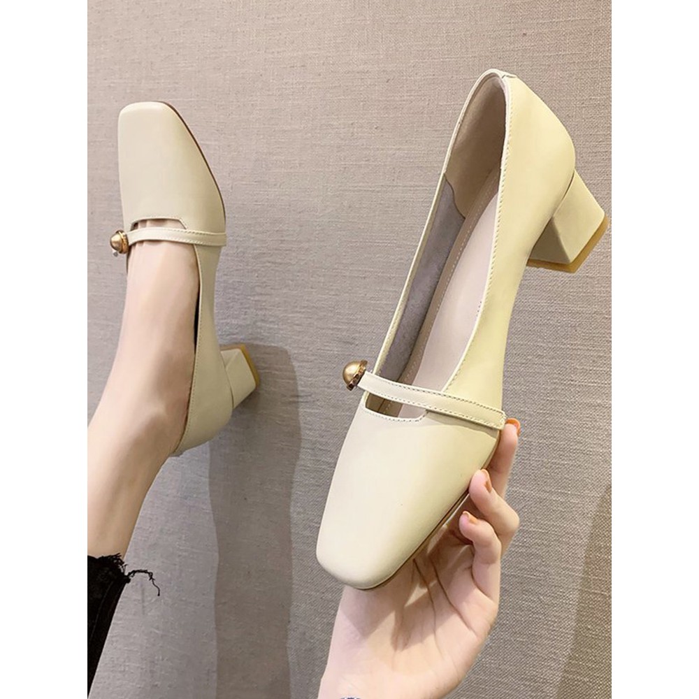 Giày Loafer Moca mũi vuông da mềm công sở đính hạt basic