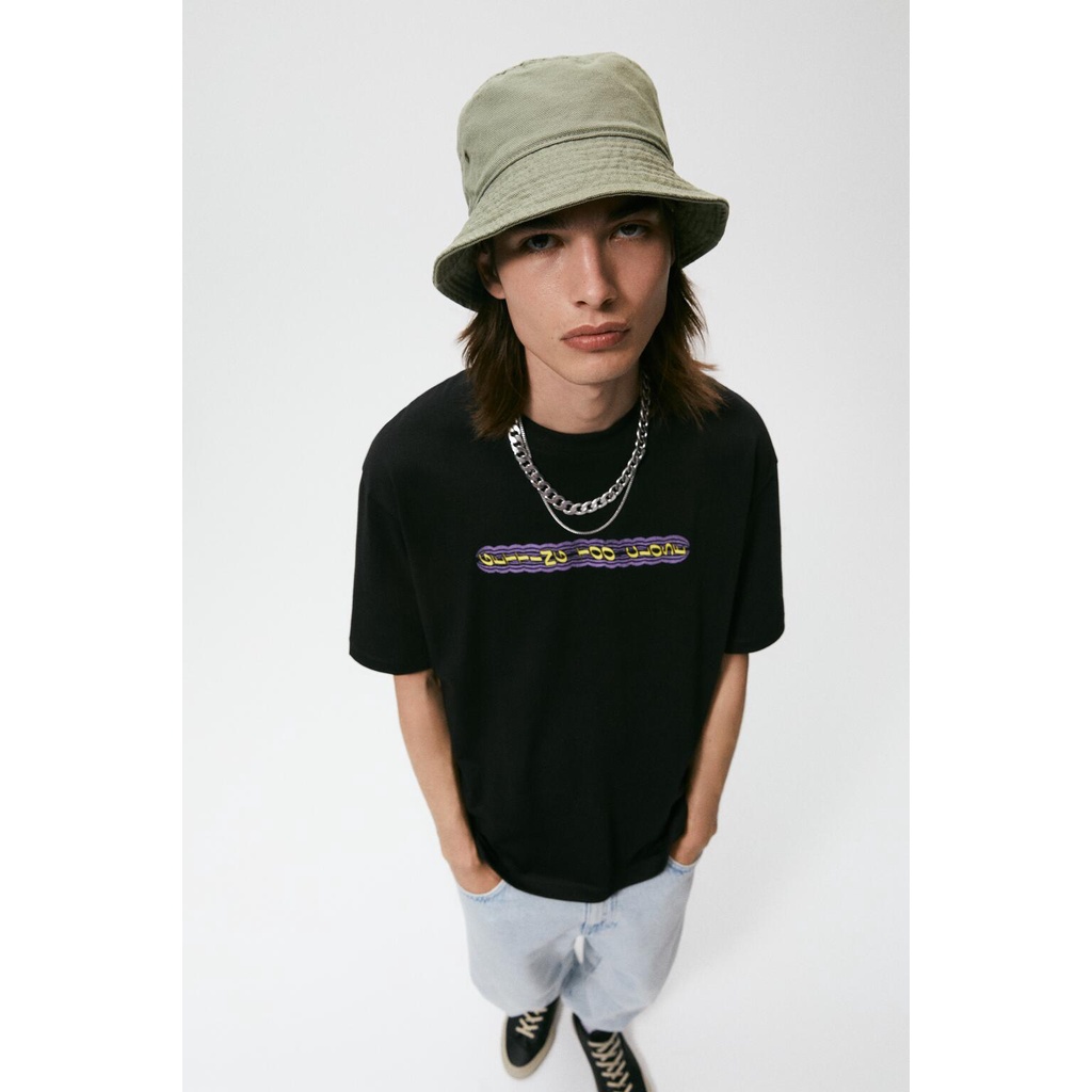 Áo Thun Tay Ngắn Dáng Rộng Chất Liệu Cotton In Chữ Hiệu ZARA Thời Trang Cho Nam 00495302800