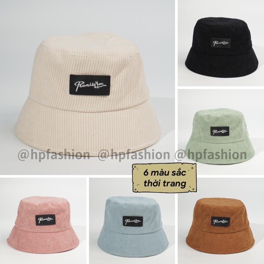 Mũ bucket vành cụp nón tai bèo thêu PromissYou chất nhung tăm cao cấp form unisex nam nữ OHS10