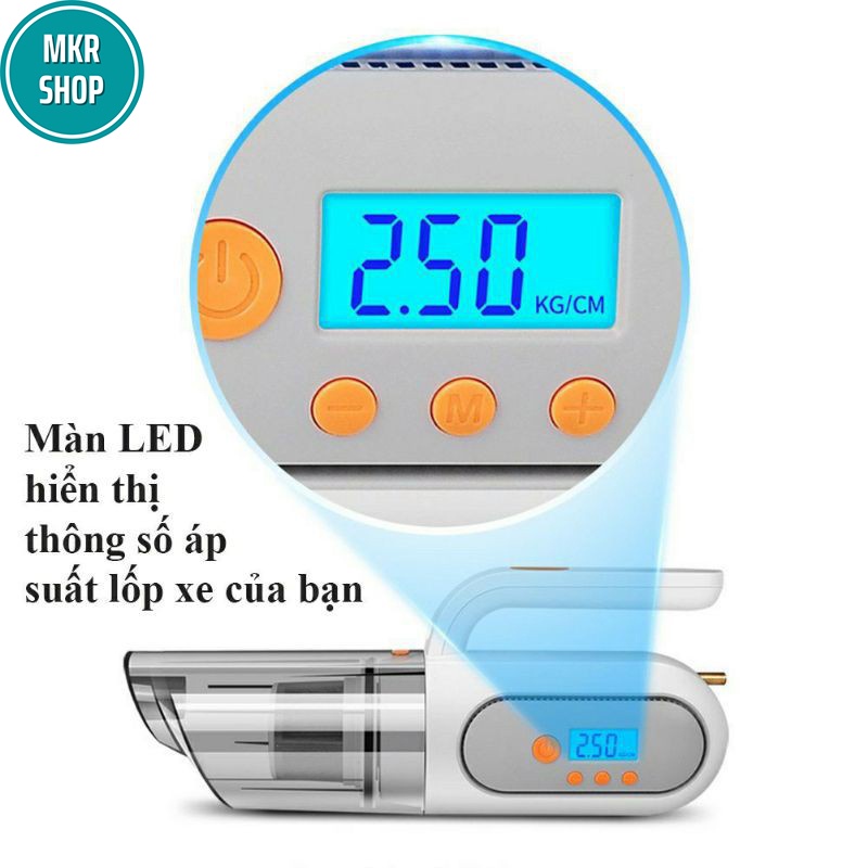 Máy Hút Bụi ô Tô 4 in 1 Kiêm Bơm Lốp - Hút Bụi Mini Cầm Tay Lực Hút Mạnh + bơm hơi ô tô màn hình kỹ thuật số