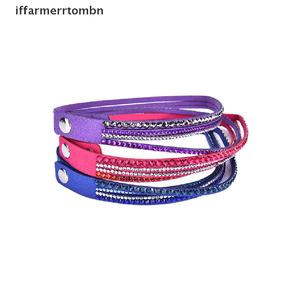 {iffarmerrtombn} Fashion Pu Leather Wrap Wristband Cuff Punk Crystal Rhinestone Bracelet Bangle hye