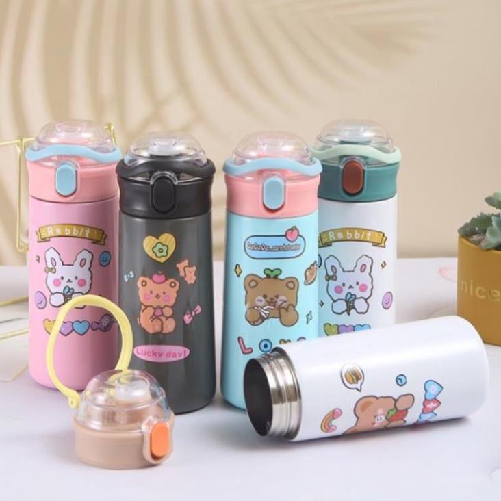 Bình giữ nhiệt nóng lạnh, dung tích  550ml, Nắp bật chống rò rỉ, Có ống hút, Inox 304 an toàn cho bé - TẶNG STICKER 2D