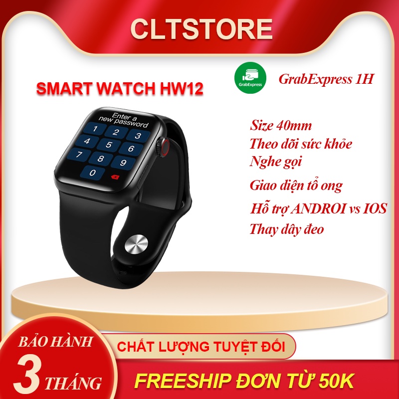 Đồng hồ thông minh HW12 seri 6 màn hình Retina, có Tiếng Việt, Nghe Gọi, Thay Hình Nền, có Núm Xoay, chống nước IP67