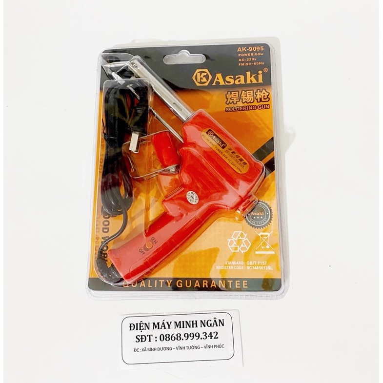 Mỏ hàn điện tử dạng súng, tự động đẩy thiếc Asaki AK-9095 60W - Nóng nhanh, mối hàn đẹp