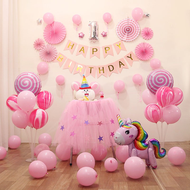 Set Bóng Sinh Nhật Cho Bé Gái Chủ Đề Ngựa Hồng Xinh