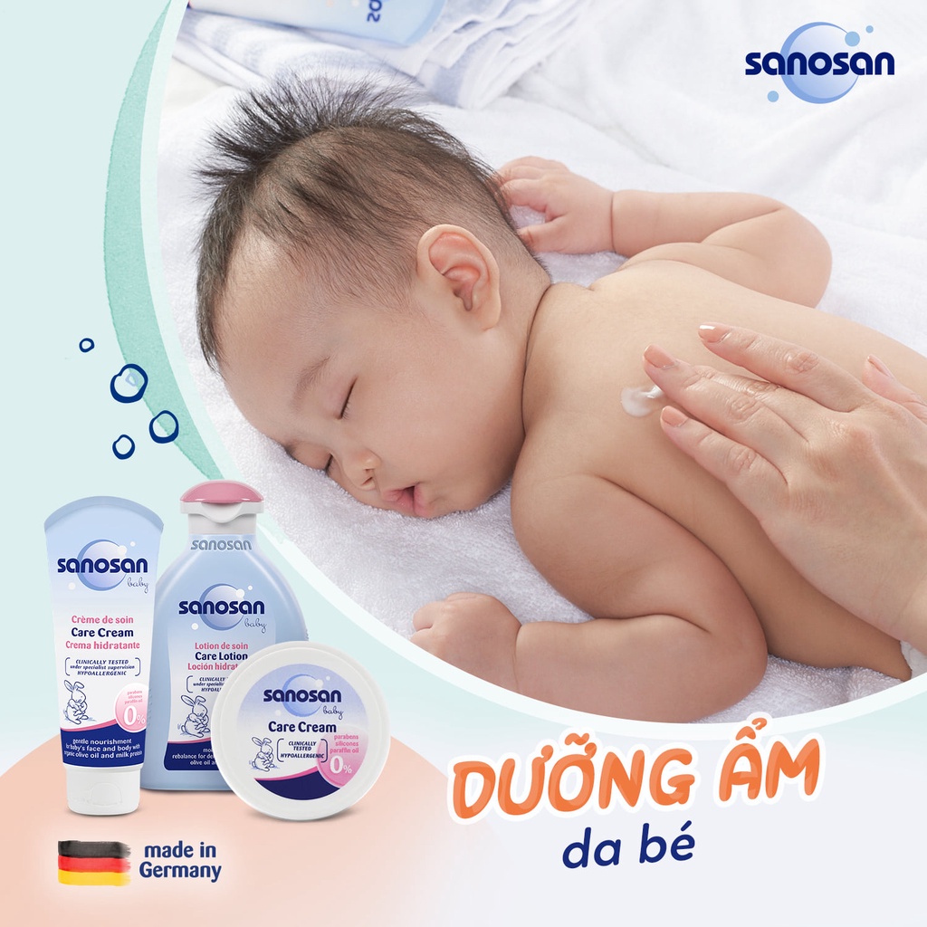 Dưỡng ẩm, dưỡng thể an toàn cho bé sơ sinh Sanosan 20ml,75ml và 200ml, không thể thiếu trong mùa đông