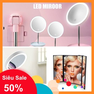 [GIÁ SẬP SÀN] GƯƠNG TRANG ĐIỂM 3 CÁNH XẾP GỌN - ĐÈN LED XẾP GỌN - GƯƠNG TRÒN LED 3 MÀU NÚT CẢM ỨNG [SỈ]