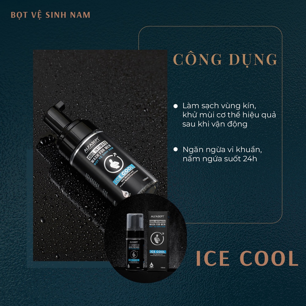 Dung Dịch Vệ Sinh Nam Tạo Bọt ALFASEPT Cool Intimate Mát Lạnh - Khô Thoáng - Sạch Sâu  100ml [Che tên sản phẩm]