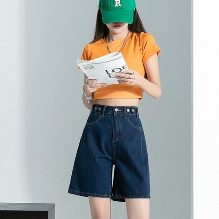 Quần short jean nữ đai nút chỉnh eo tiện lợi phong cách Ullzang có Bigsize (JN5N)