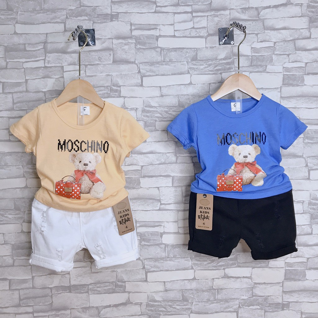 Áo bé trai Áo bé gái áo thun cho bé in hình gấu chất cotton hàng xuất Âu Mỹ