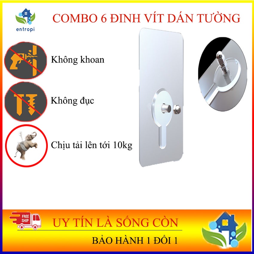 Miếng dán tường kèm đinh ốc vít để treo đồ, gắn giá, kệ, dán thanh chắn giường chịu lực 5 - 10Kg | BigBuy360 - bigbuy360.vn