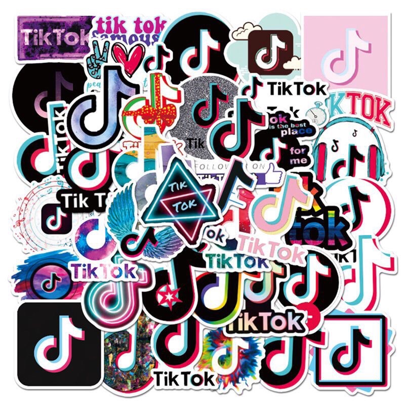 combo 30 sticker dán tiktok decal ép lụa chống nước chống xước/ hình dán tiktok