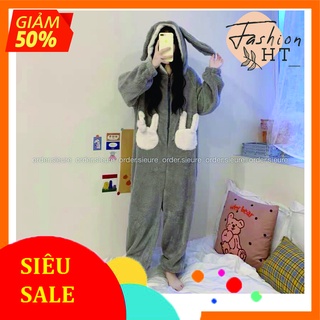 Bộ lông gấu màu xám,Bộ ngủ nữ mùa đông,Bộ ngủ liền quần siêu cute