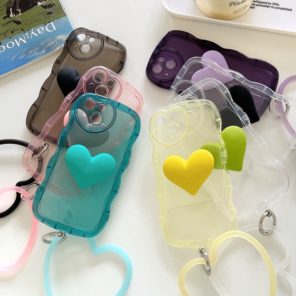 Ốp Điện Thoại Họa Tiết Trái Tim 3D Thời Trang Chống Sốc Có Nhẫn Đỡ Cho Iphone