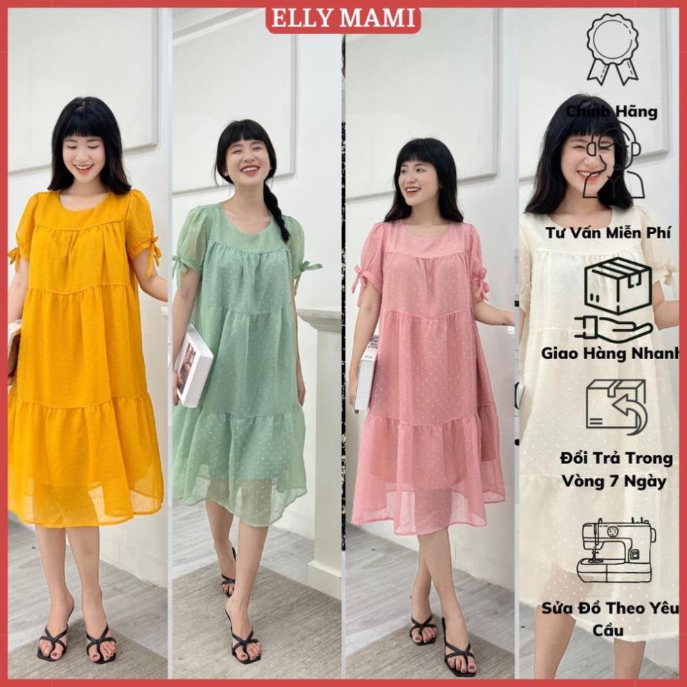 ( 40kg - 95kg ) Đầm Bầu , váy bầu Suông Voan Hạt Tay Nơ Tiểu Thư Mặc Thoải Mái Suốt Thai Kì &amp; Sau Sinh Thiết Kế Cao Cấp