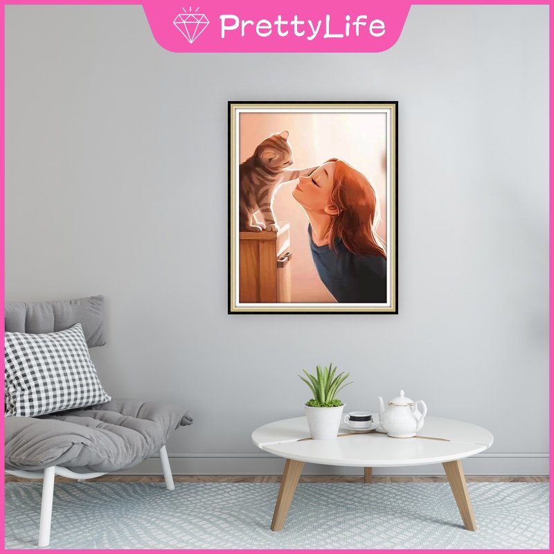 Bộ Tranh Đính Đá 5D Tự Làm 30x40cm / 40x50cm Hình Cô Gái Và Mèo Hoạt Hình Dễ Thương Trang Trí Nhà Cửa