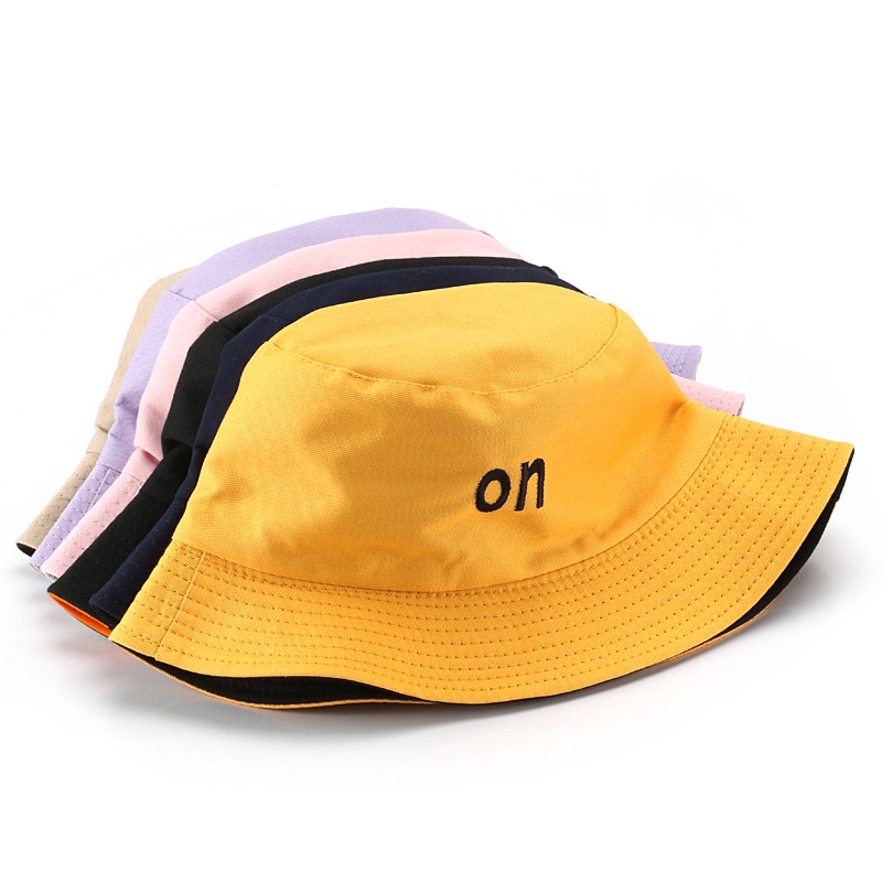 Mũ Bucket LINJW thêu chữ thiết kế hai mặt thời trang unisex